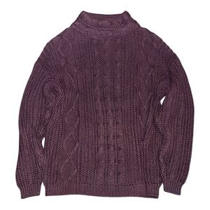 Fisherman’s sweater chunky cable knit Tarazzia design vintage mockneck purple